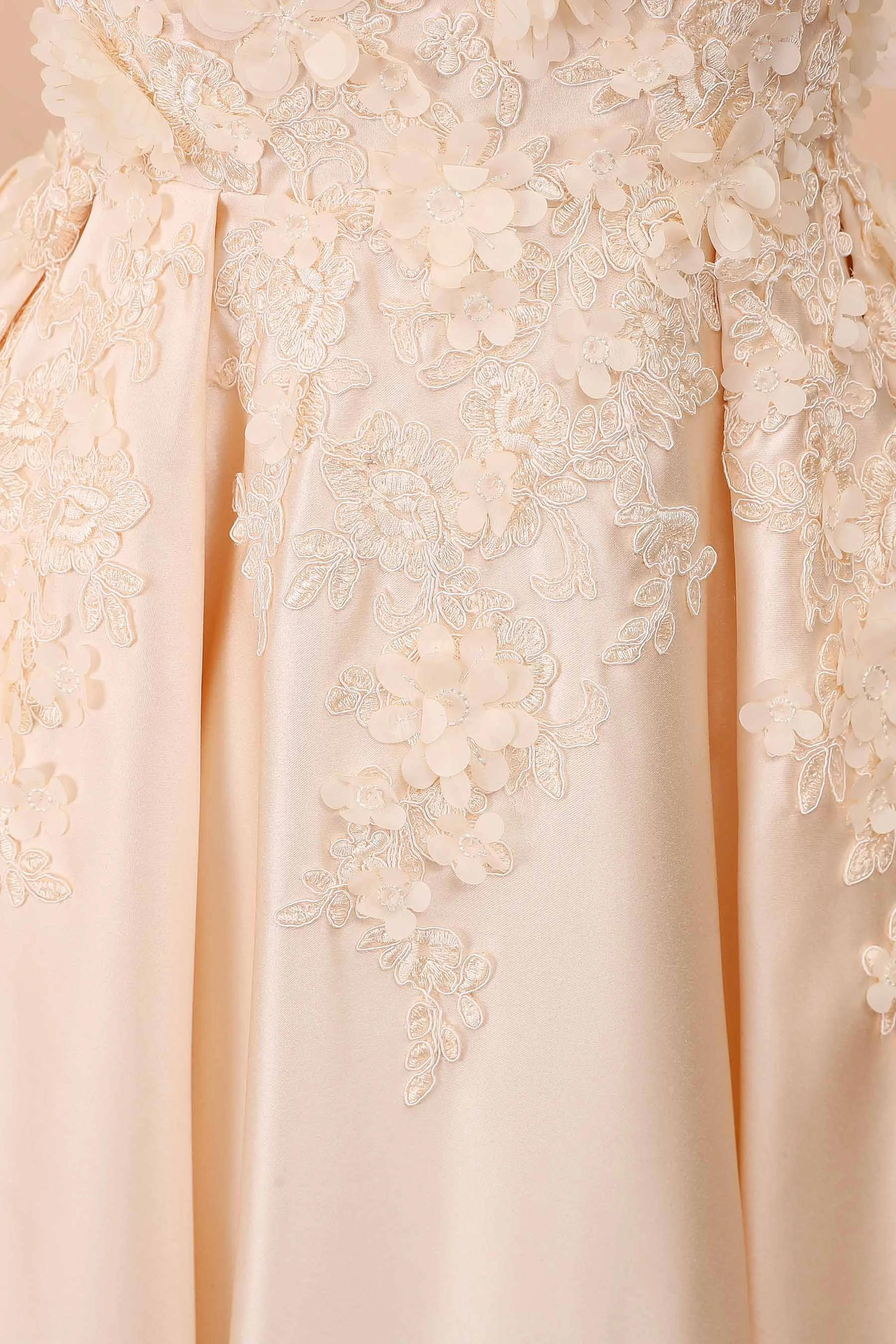 Champagne 3D Lace Off-shoulder Wedding Ball Gown
