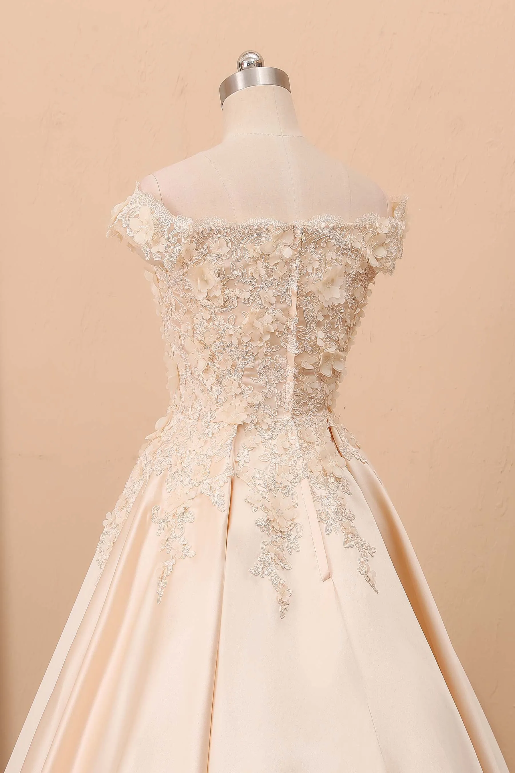 Champagne 3D Lace Off-shoulder Wedding Ball Gown