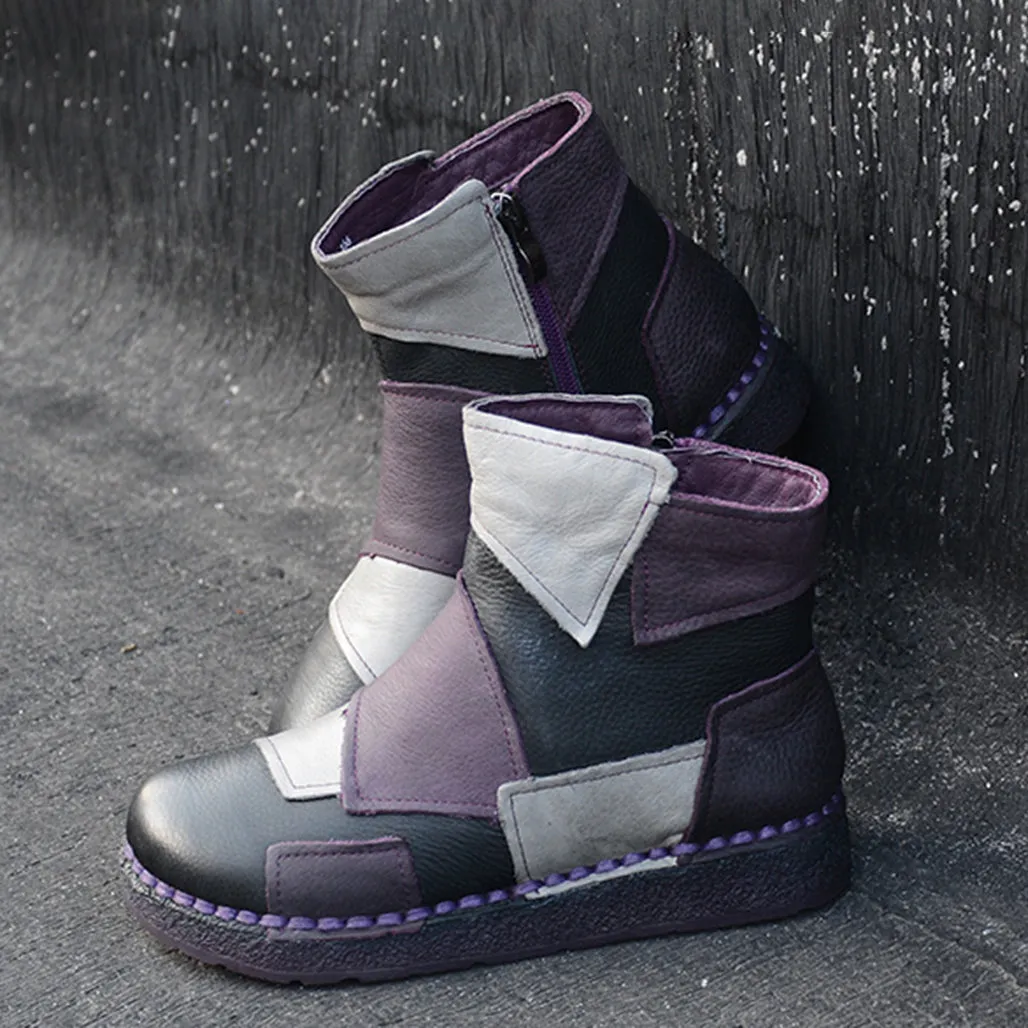 Handmade Velvet Patch Retro Boots 35-43 | Gift Shoes