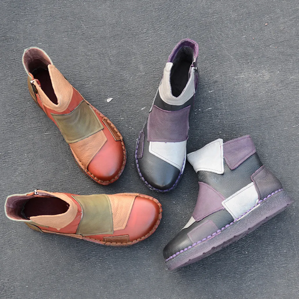 Handmade Velvet Patch Retro Boots 35-43 | Gift Shoes
