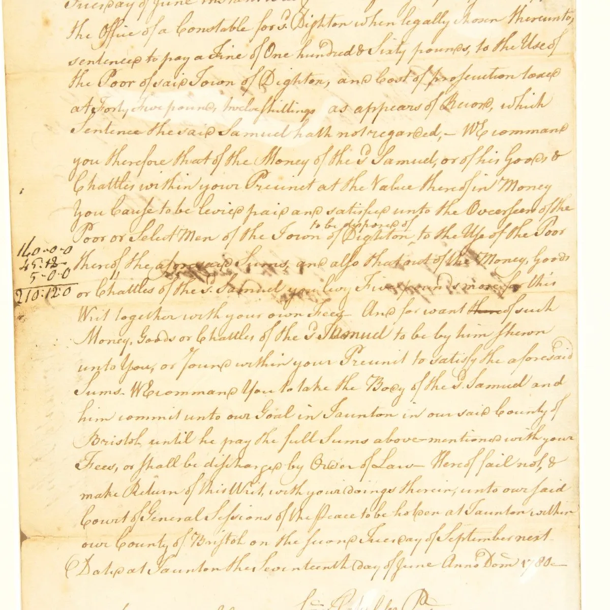 Original British Sea Captain American Revolutionary War Document from Massachusetts Dated 1780