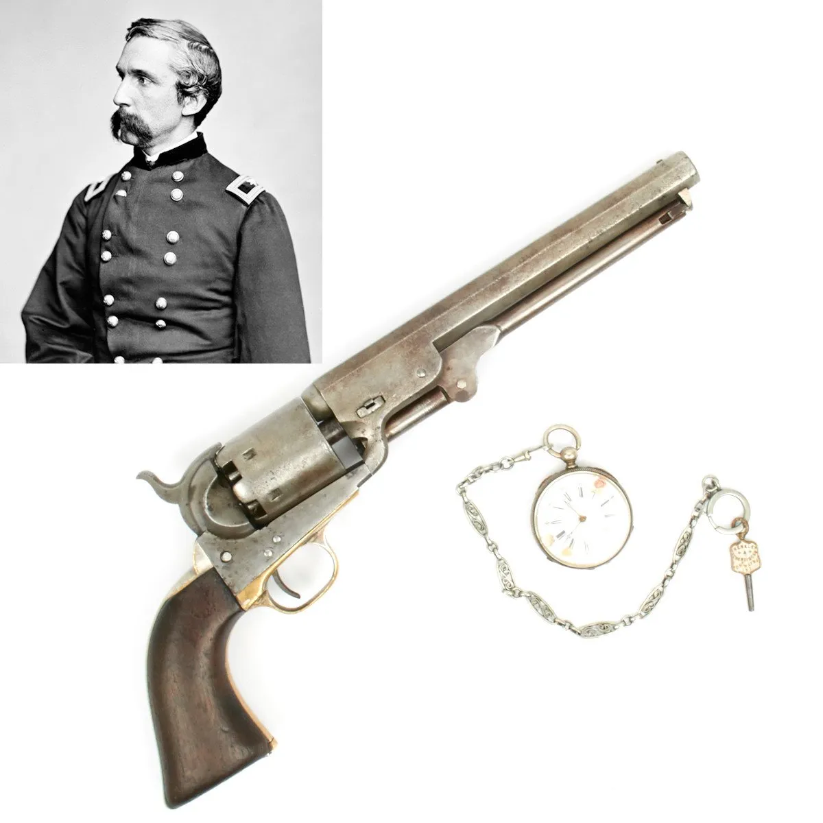 Original Colt 1851 Navy .36 Caliber Pistol and Silver Pocket Watch Named to Joshua Chamberlain 20th Maine Infantry