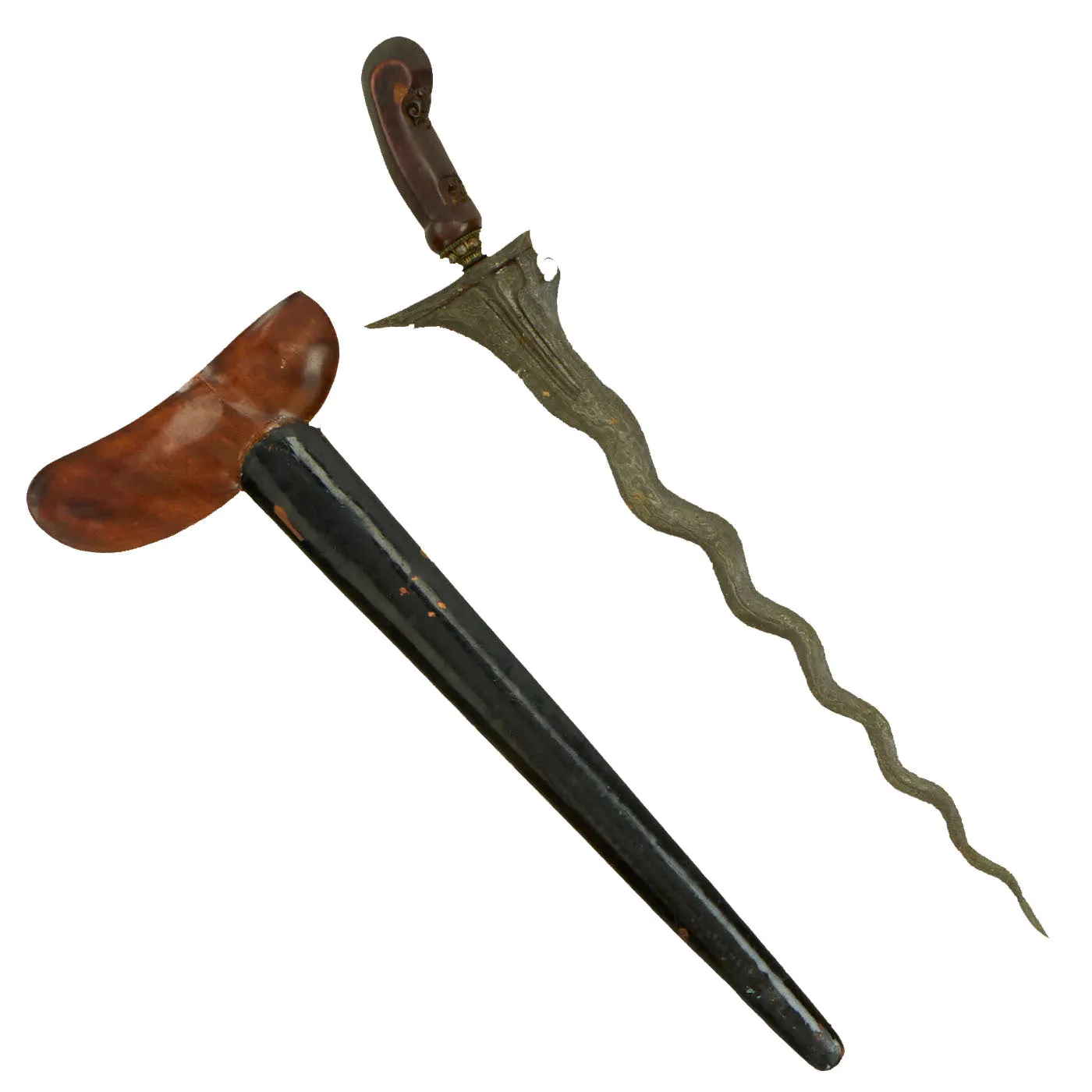 Original Dutch East Indies Kris Dagger with Carved Handle in Scabbard from the Island of Sumatra - circa 1850