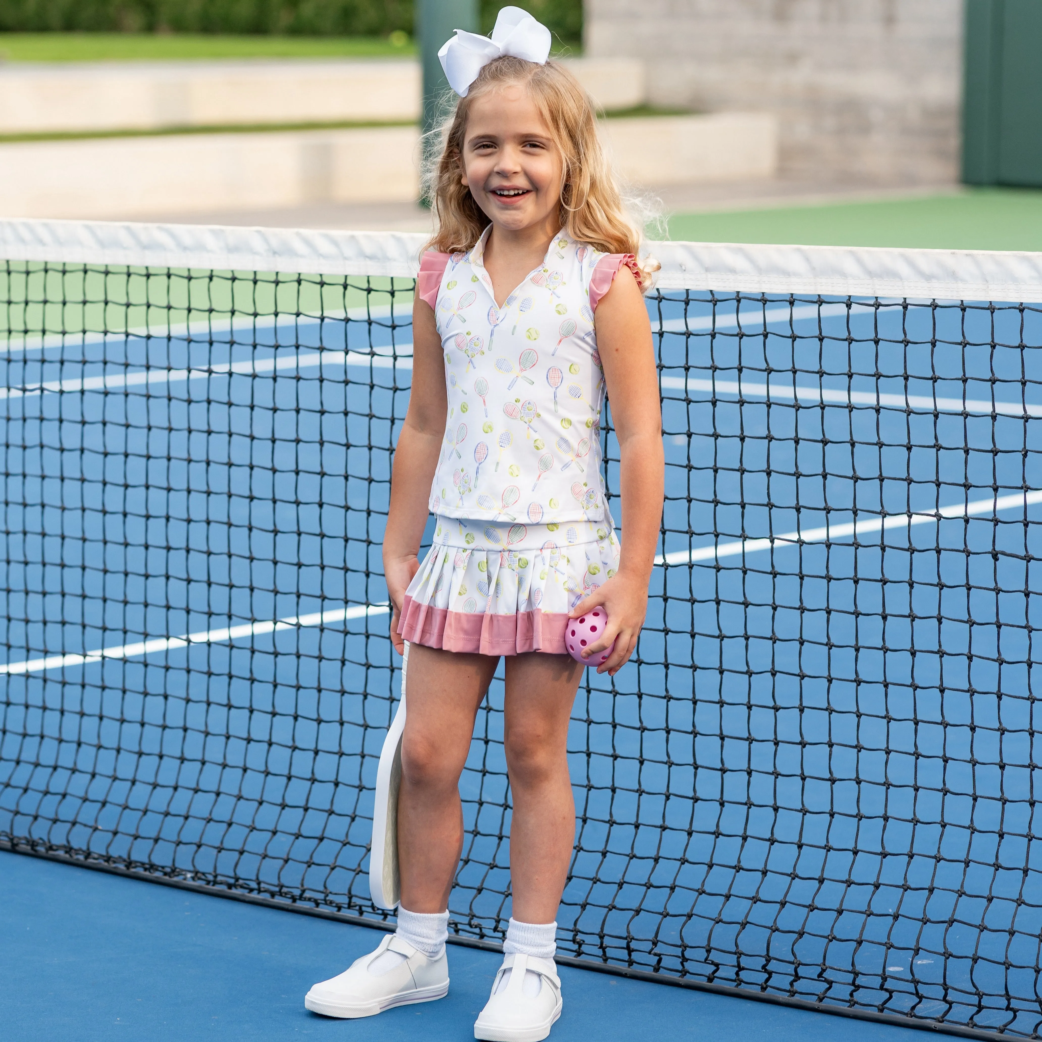Serena Girl Top - Racket Print