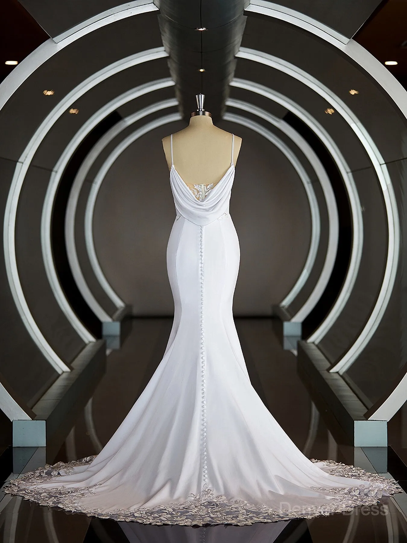 Sheath V-neck Court Train Stretch Crepe Wedding Dresses with Ruffles