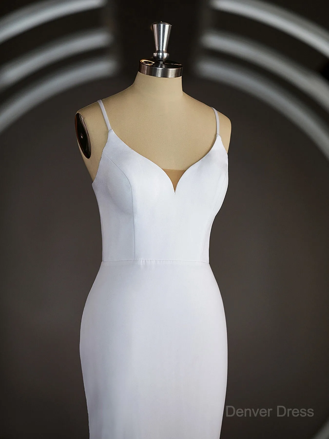 Sheath V-neck Court Train Stretch Crepe Wedding Dresses with Ruffles