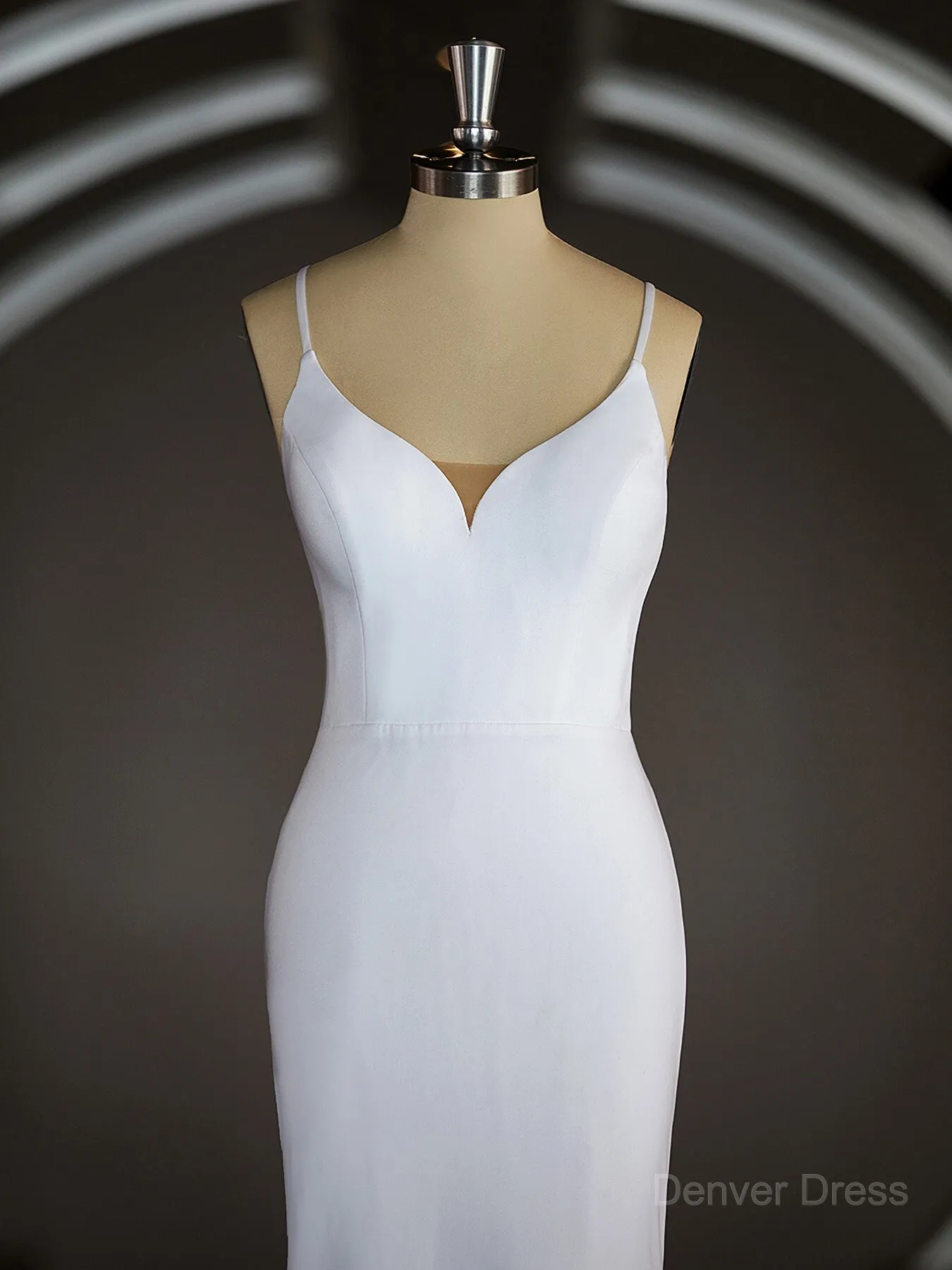 Sheath V-neck Court Train Stretch Crepe Wedding Dresses with Ruffles