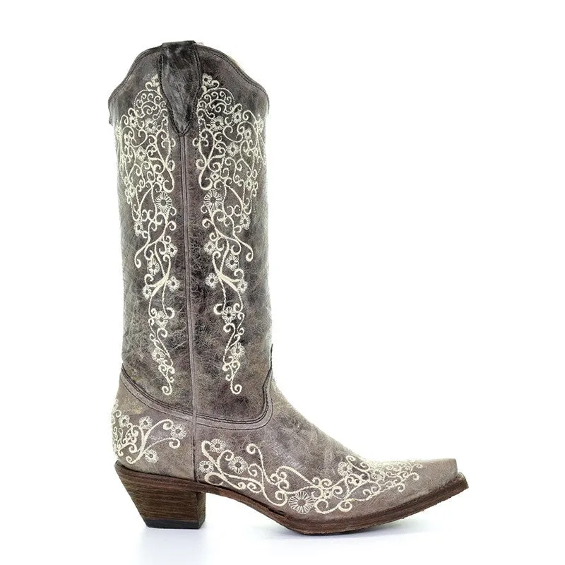 Women's Corral Bone Embroidery Snip Toe Boot